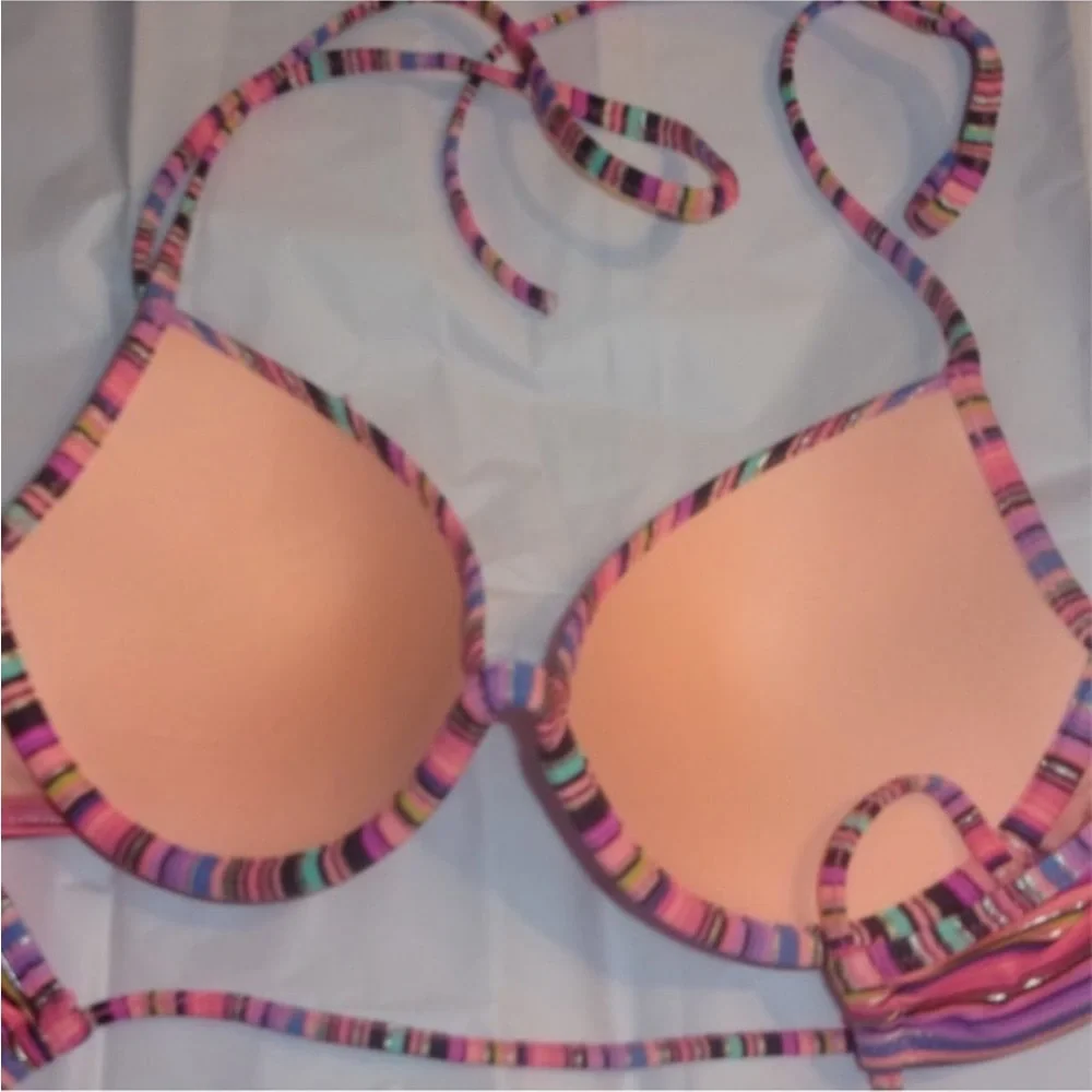 32B Victoria’s Secret The Fabulous Molded push up bra Bikini swim halter Top - Picture 4 of 4
